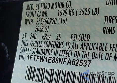 2022 Ford F-150 Lariat from USA, damaged, VIN 1FTFW1E88NFA62537